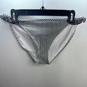 AERIE SWIMWEAR Women's Ruffle Accents Black White Stripes Bikini Bottom NWT‎